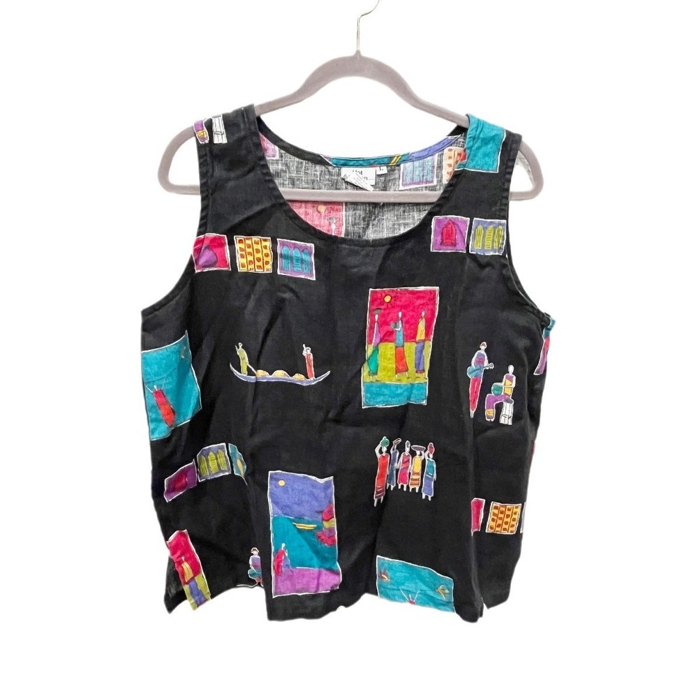 Hot Cotton by Marc Ware Linen Artsy Novelty Print Tank Top Size Large